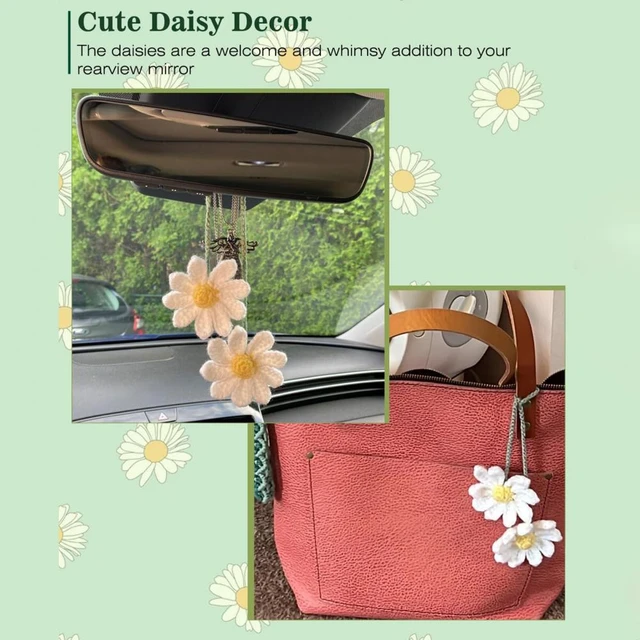 Häkeln Gänseblümchen Autozubehör Auto Charme niedlichen Rückspiegel hängen  Dekor Frauen Mädchen Baumwolle Leinen accesorios para vehículos - AliExpress