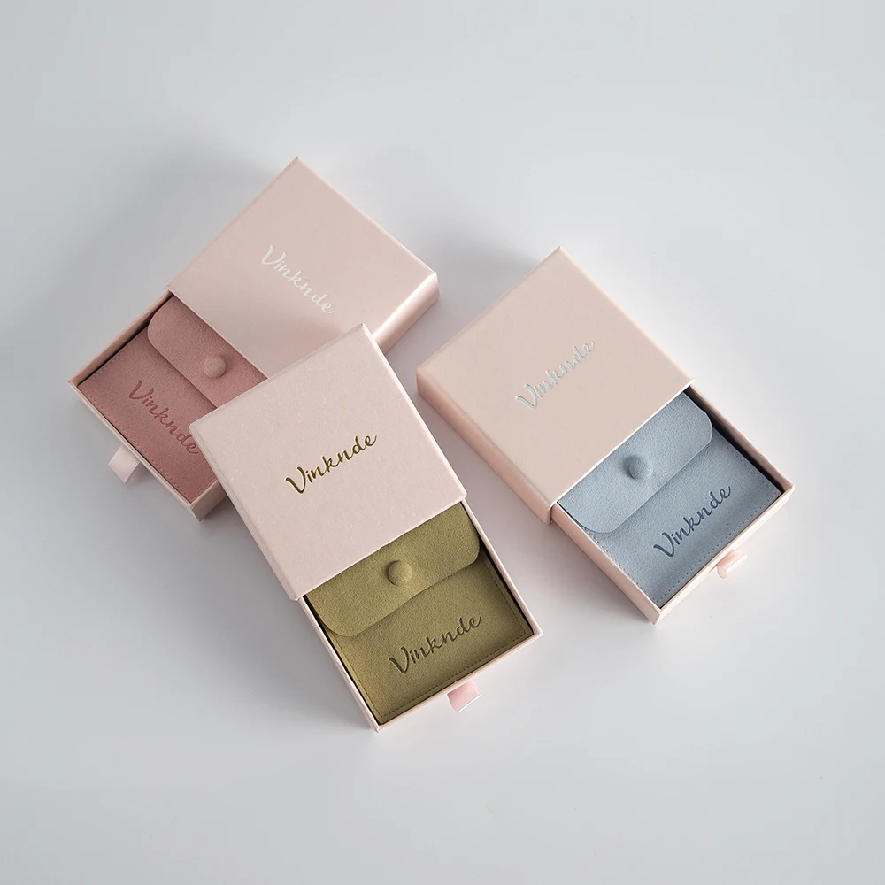 Custom Drawer Box Luxury Eco Friendly Jewelry Packaging Box Packaging Display For Microfiber Jewelry Button Bag pouch with logo