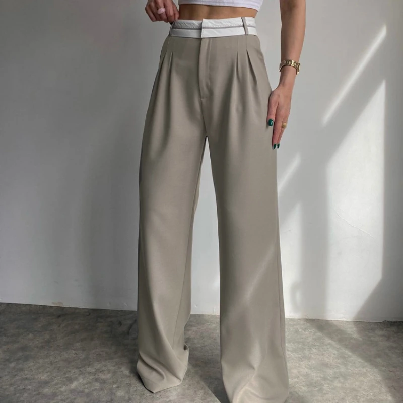 

New Fashion Female Wide-leg High Waist Baggy Women Loose Casual Flare Pants Trousers Solid Color Streetwear Women Suit Pants