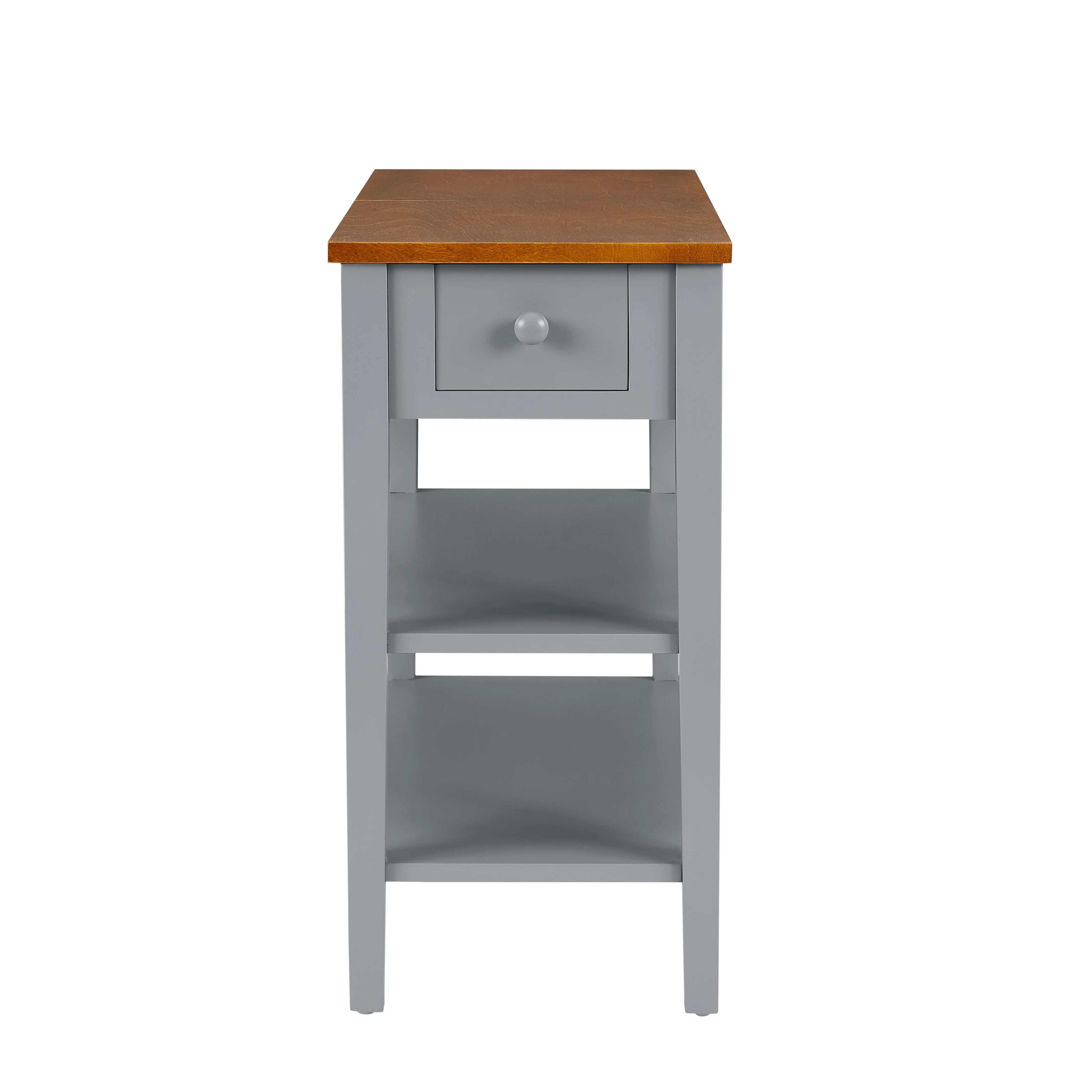 

Narrow 2-tone End Table with USB Charging Ports, SOLID WOOD Table Legs, Gray and Walnut