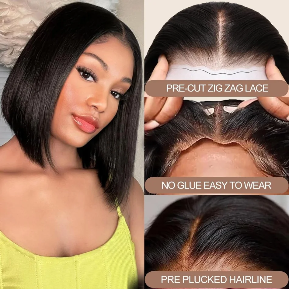 5X5 4X4 Glueless Straight Bob Wig Human Hair No Lace Closure Bob Wig Human Hair Pre Plucked with Baby Hair For Black Women 2
