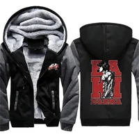 Anime Baki Hanma Fleece Lined Jacket for Men Graphic Zipper Hooded Coat with Pockets Winter Warm Thicken Insulated Outwear Parka 2