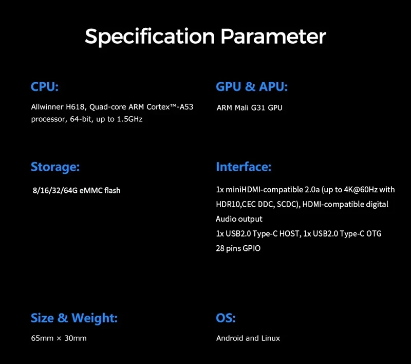 Banana Pi BPI-M4 Zero 4/2G LPDDR4 RAM 32/8G eMMC Allwinner H618 Quad-core Cortex