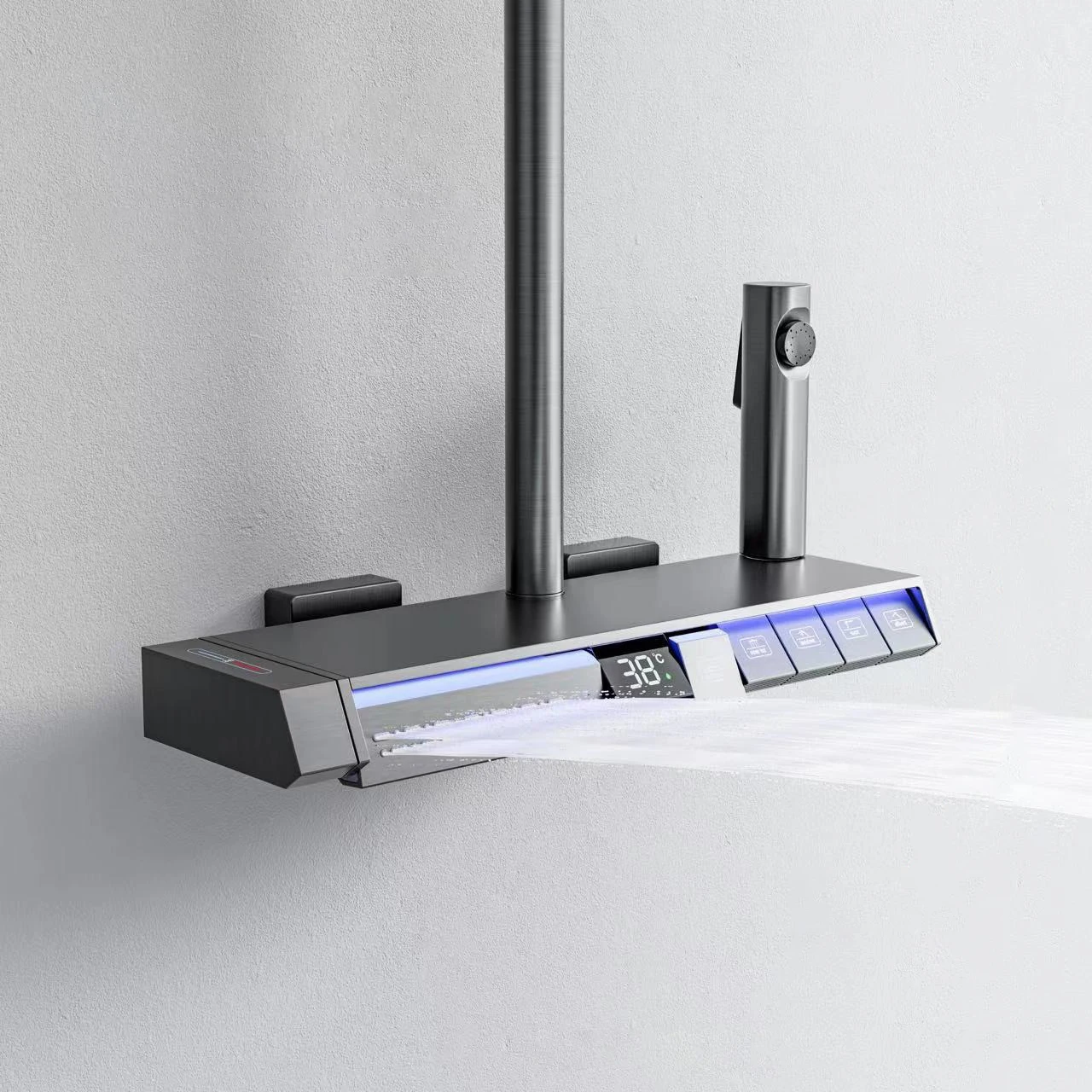 

LED Light Display Piano Thermostatic 5 Functions Wall Mounted Set Bathroom Rainfall Waterfall Shower