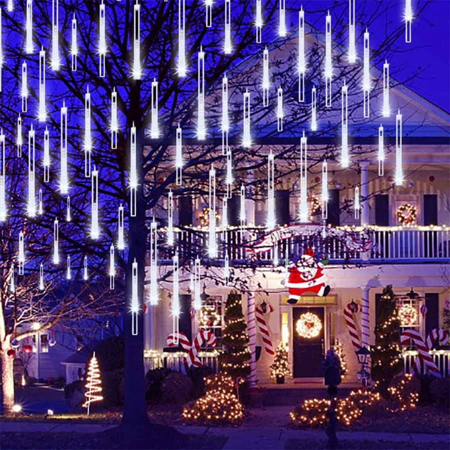 Meteor Shower Light 8 Tubi 288Led Christmas Icicle Light Che Cade La Luce Della Pioggia Outdoor Raindrop Cascading Lights Per Decorazioni Natalizie