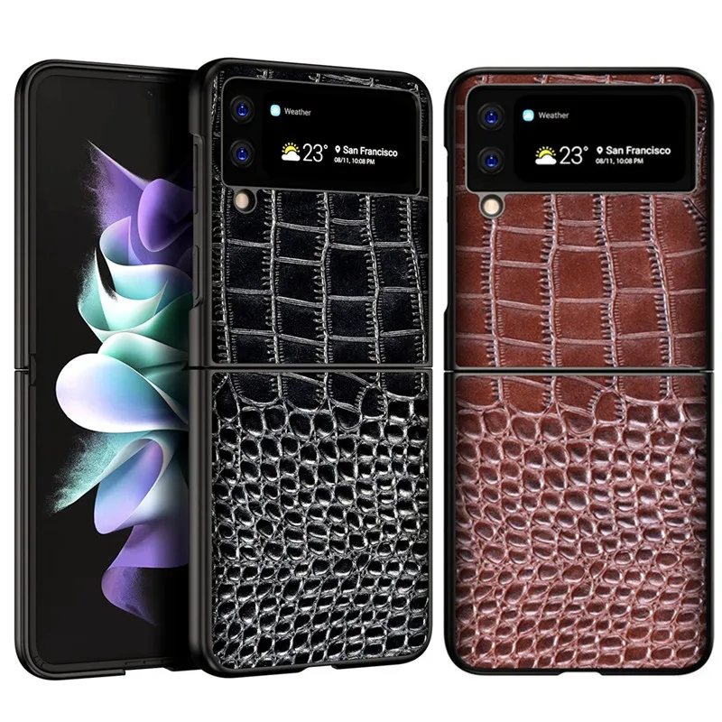 

2 в 1 деловой Ретро чехол для телефона из натуральной кожи для Samsung Galaxy Z Flip3 флип 4 3 винтажная крокодиловая текстура армированная задняя крышка