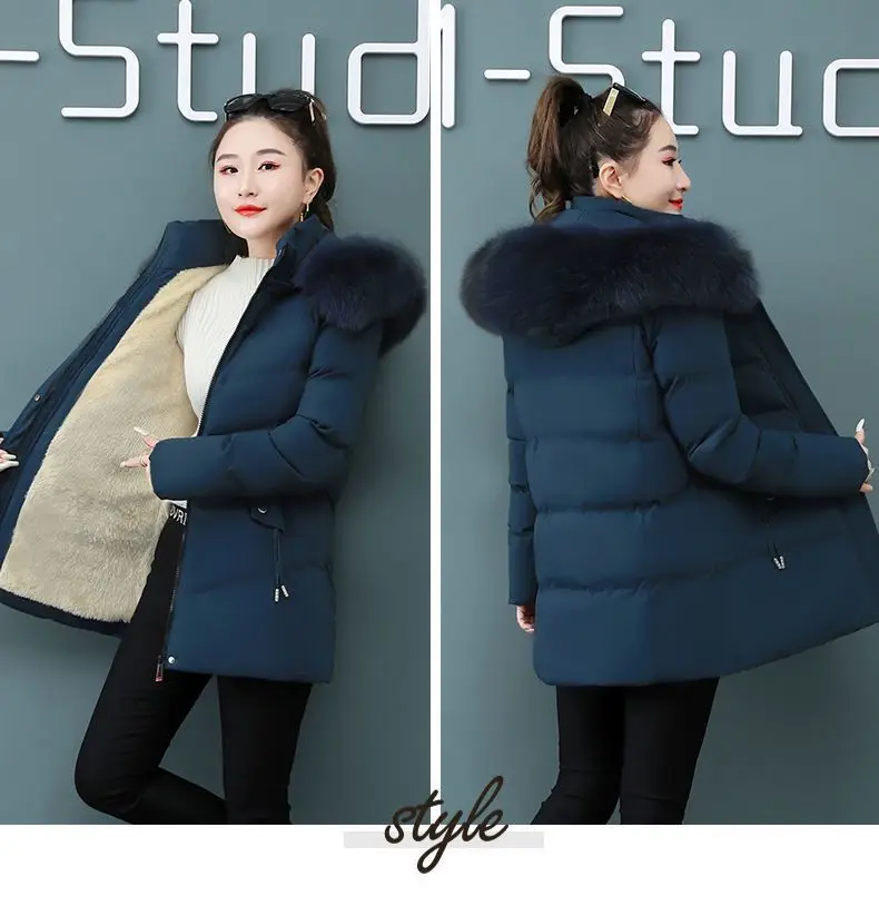 Women's Coat Cotton Coat for Women Mid-length Winter Padded Thickened Warm Removable Collar Hooded Cotton Clothes Zipper Pockets