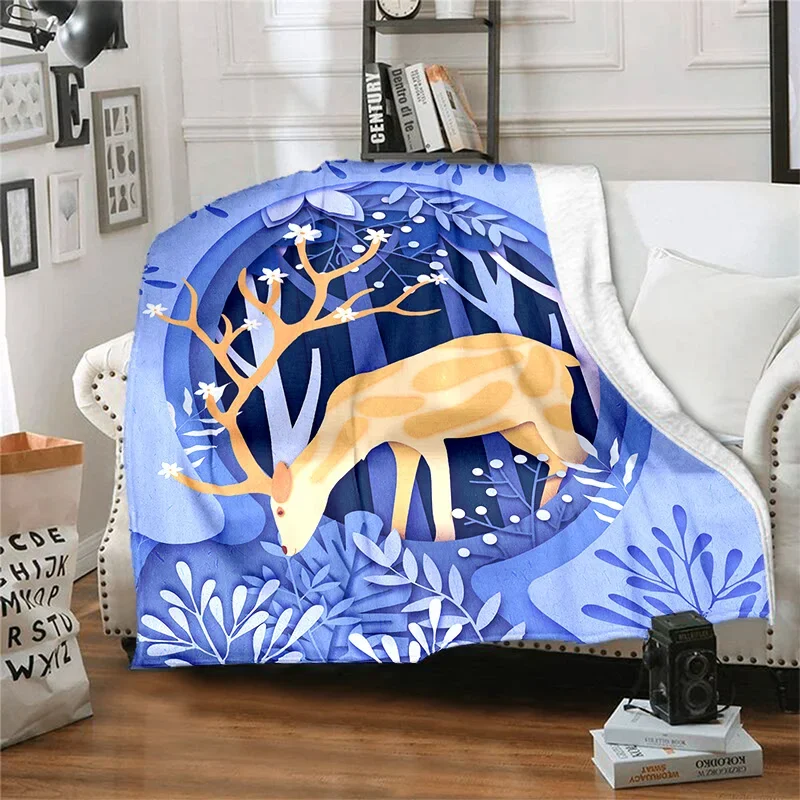 

Elk Forest deer Cartoon Pattern printing Manta Sofa Bed Cover Soft Blanket Plaid Soft Warm Flannel Throw Blankets Fans Gif