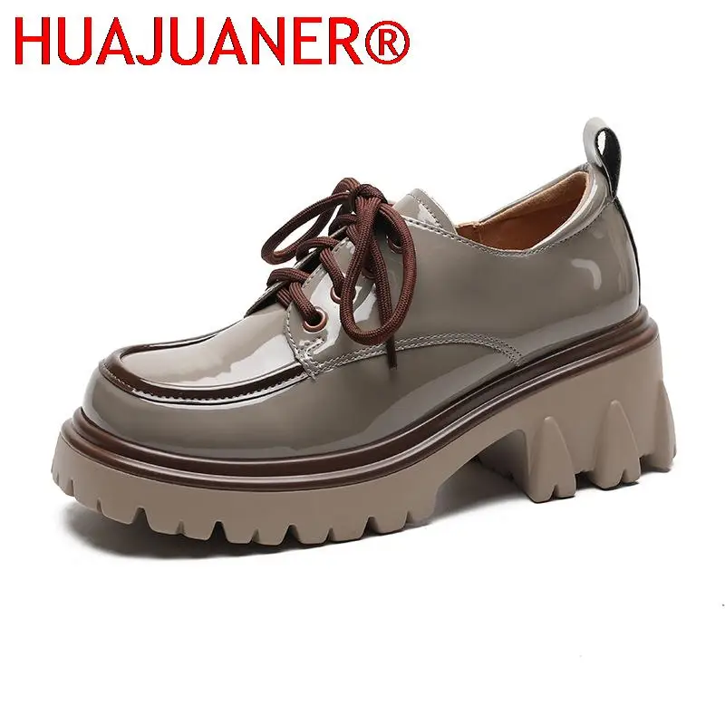 

Туфли HUAJUANER женские на массивной платформе, лоферы из лакированной кожи, на шнуровке, толстый каблук, круглый носок, в британском стиле, весна 2023