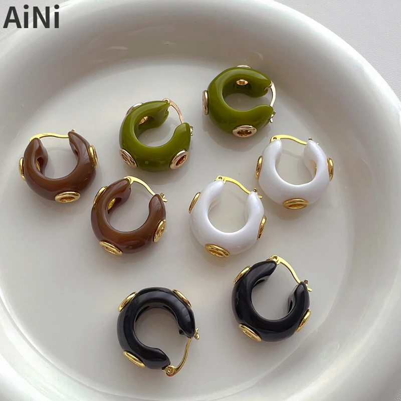 

Modern Jewelry Sweet Korean Temperament Resin Hoop Earrings For Women Party Gifts Simply Design Ear Accessories Hot Selling