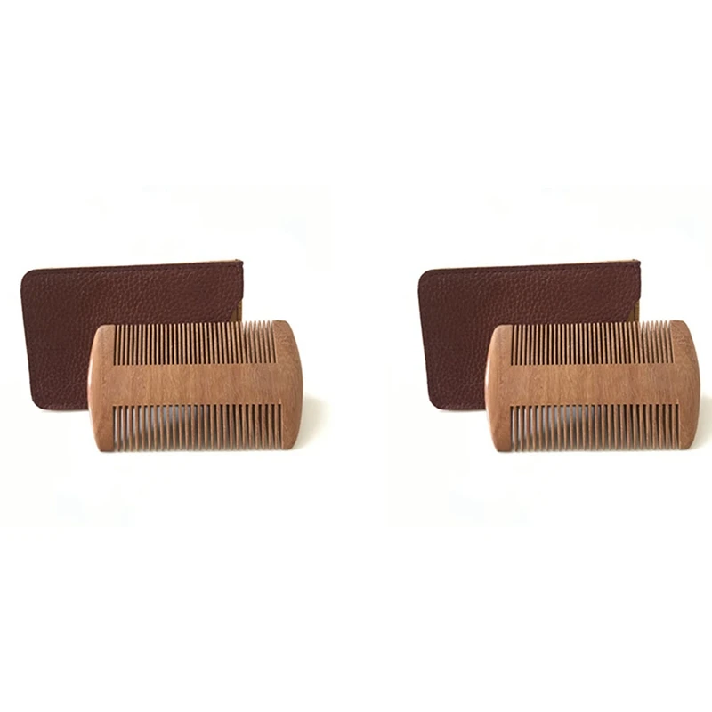 

2X Wooden Beard Comb Natural Sandalwood Beard Comb With Fine & Coarse Teeth - Anti-Static Pocket Comb For Everyday Carry