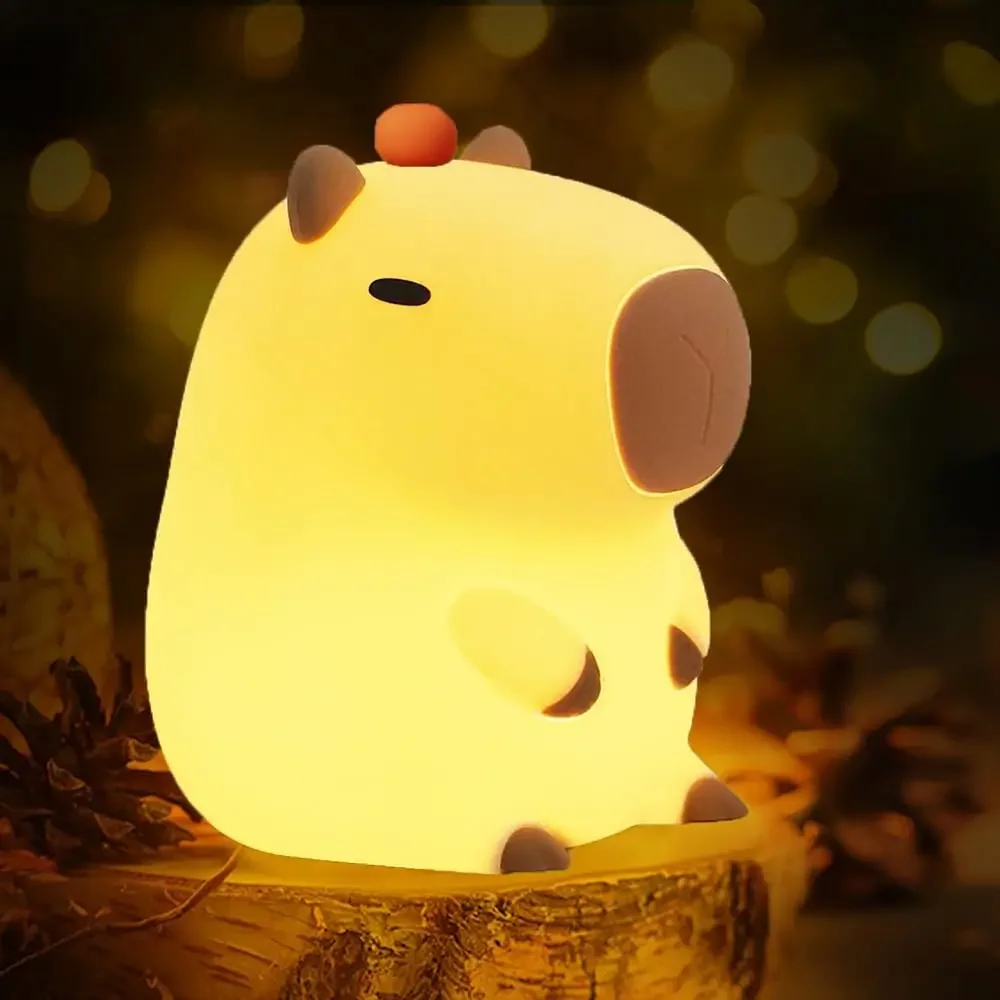 Mini Capybara Night Light Kapibala Cartoon Vinyl Animal Bedside Lamp Battery Powered Christmas Gift Kids Girls Boys night light led night light led night lamp