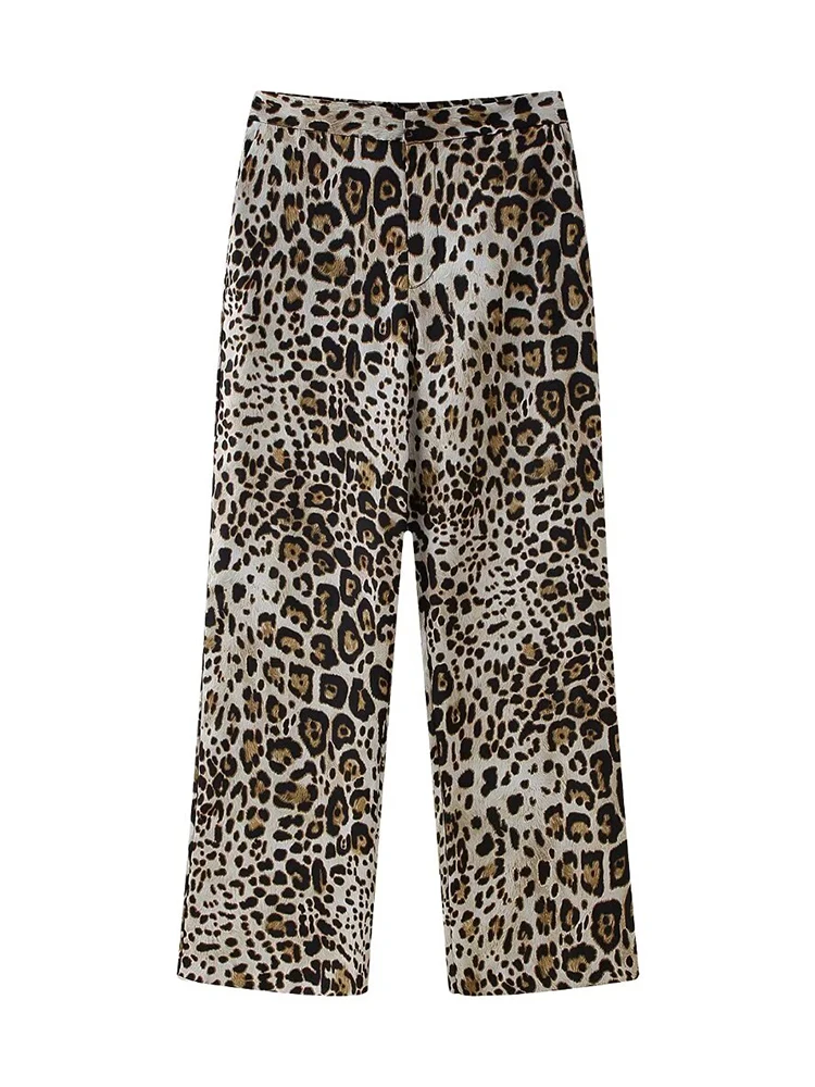 

Willshela Women Fashion Printed Front Zipper Straight Pants Vintage High Waist Full Length Female Chic Lady Trousers