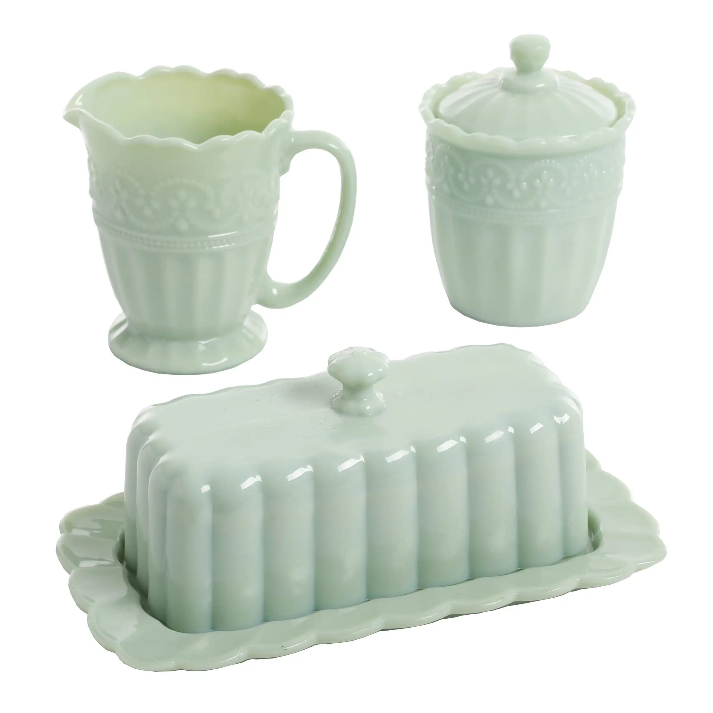 

Timeless Beauty Glass 3-Piece Sugar Bowl, Creamer & Butter Dish Set