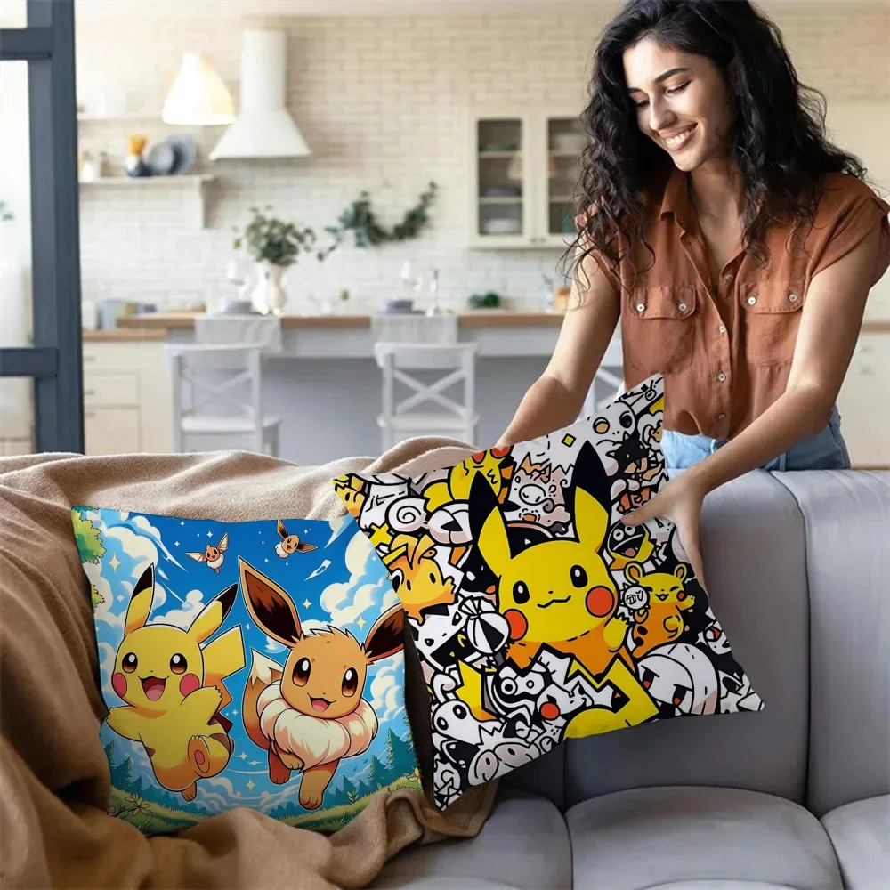 Pokemon Anime Cushion Cover 45x45cm Pikachu Decor Sofa Pillow Cover Charmander Psyduck Anime Figure Cartoon Pillowcase