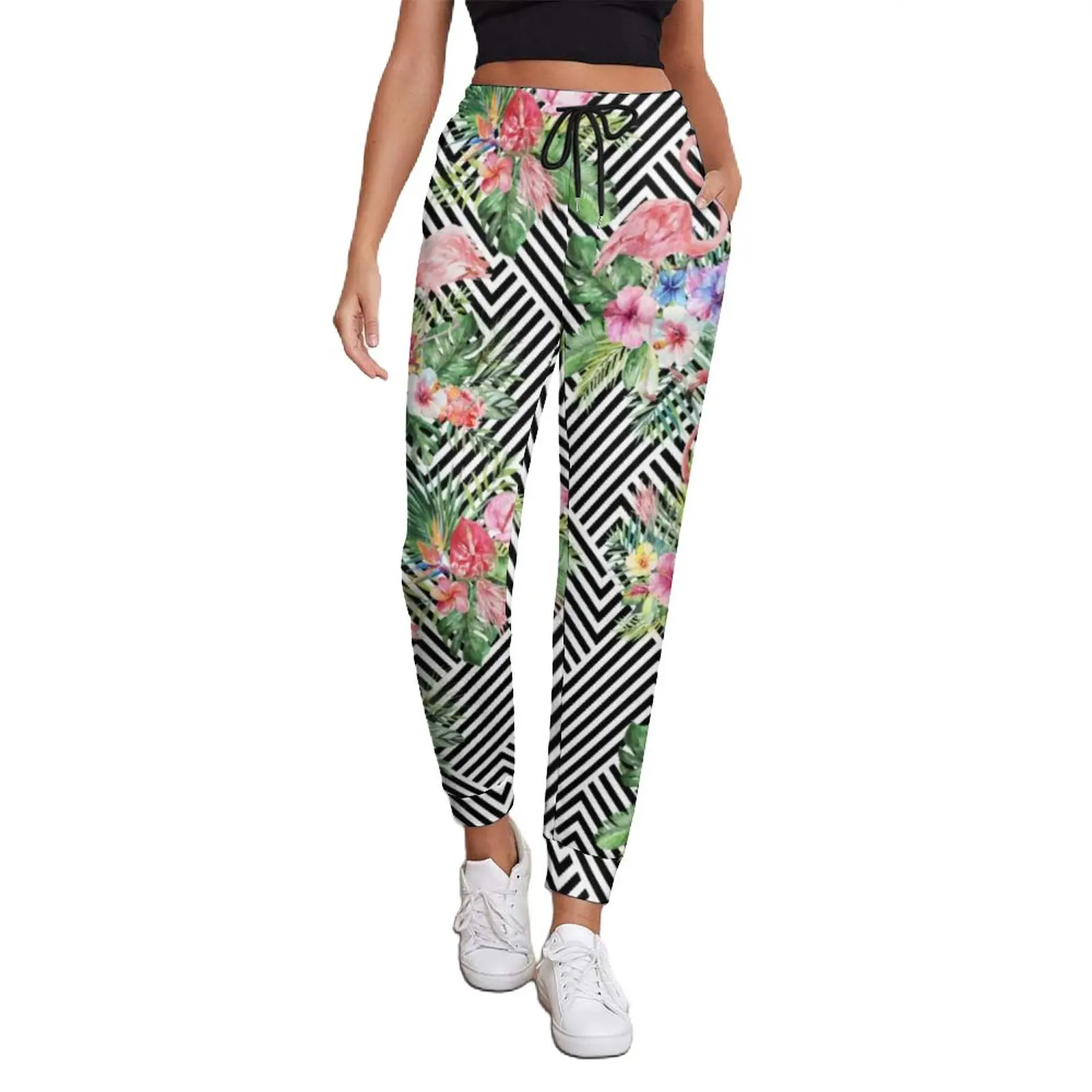 

Tropical Flamingo Baggy Pants Female Geometric Floral Print Sweatpants Autumn Pattern Korean Fashion Big Size Trousers Gift Idea