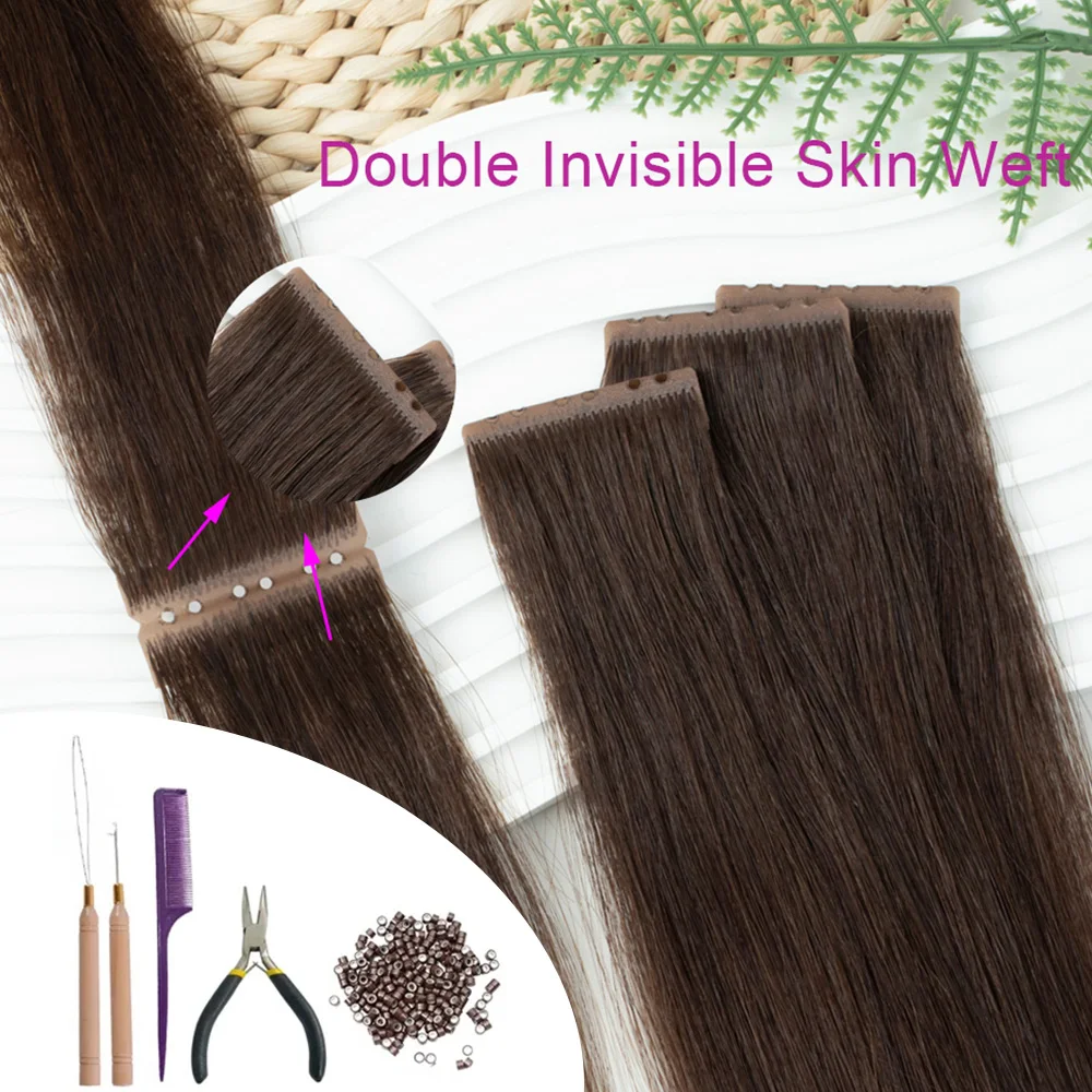 Invisible Hole Weft Hair Extensions Human Hair Straight Twin Tabs Inject PU Hole Weft Microlinks XO Blonde 10pcs/Pack