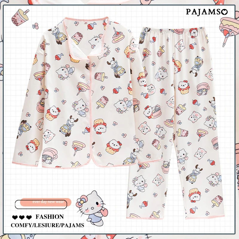 

Miniso Sanrio Cotton Pajamas HelloKitty Cute Loungewear Long-sleeved Two-piece Set Spring/summer/autumn Clothes Holiday Gifts
