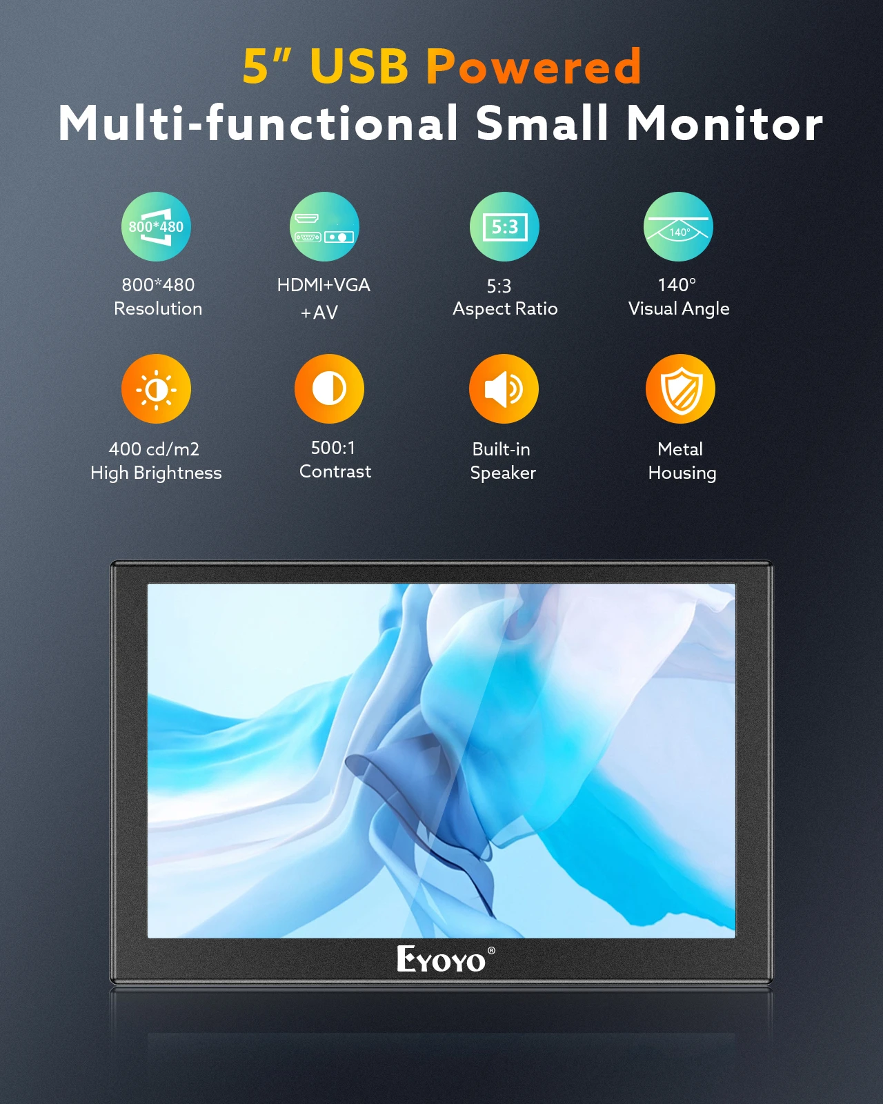 Eyoyo S501h tn Metal de Segurança em Casa Tela Industrial hd 800*480 Polegada Monitor Visão Traseira do Carro com Porta av Hdmi Vga Resposta Rápida - Imagem 2