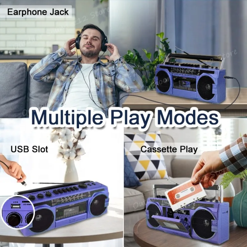 Retro Style AM/FM/SW 3 Band Radio Tap Recorder Reproductor De Cassette Player With Usb Sd Slot Mp3 Music Bluetooth Speaker