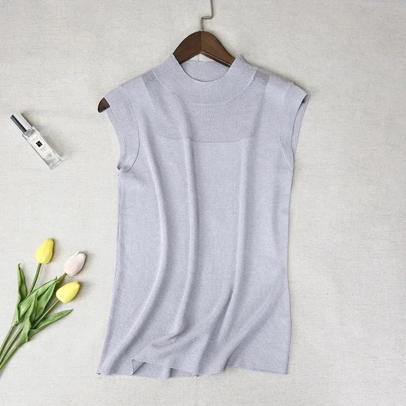 Women's Sleeveless Knitted Vest, Casual Tank Tops, Solid Color, Ice Silk Vests, Sexy Fashion, Summer New, 2922