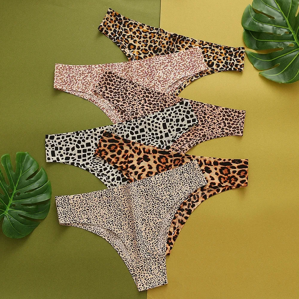 6pcs/Set Women's Leopard Print Low Rise Simple & Comfy Thong Panties