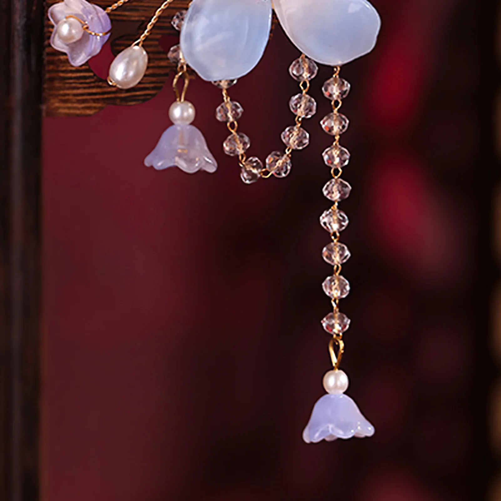 2 Stück Retro-Blumen-Haarspangen im chinesischen Stil, Glasblumen-Quasten-Haarspangen-Set, Hanfu-Cheongsam-Kleid-Schmuck, Haar-Accessoires – Detail 4