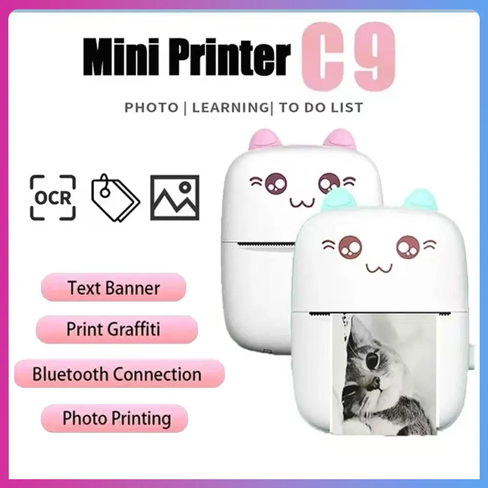 Label Printer C9 Mini Thermal Printer Wireless BT 200dpi Label Photo Memo Wrong Question Printing Tag Bluetooth Printer USB Cable Portable