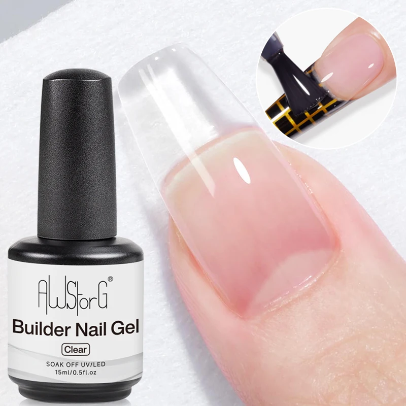AWStorG 15ML Clear Quick Builder Nail Gel Varnish Semi Permanent Acrylic Crystal Clear Nude Gel Nail Polish UV Construction