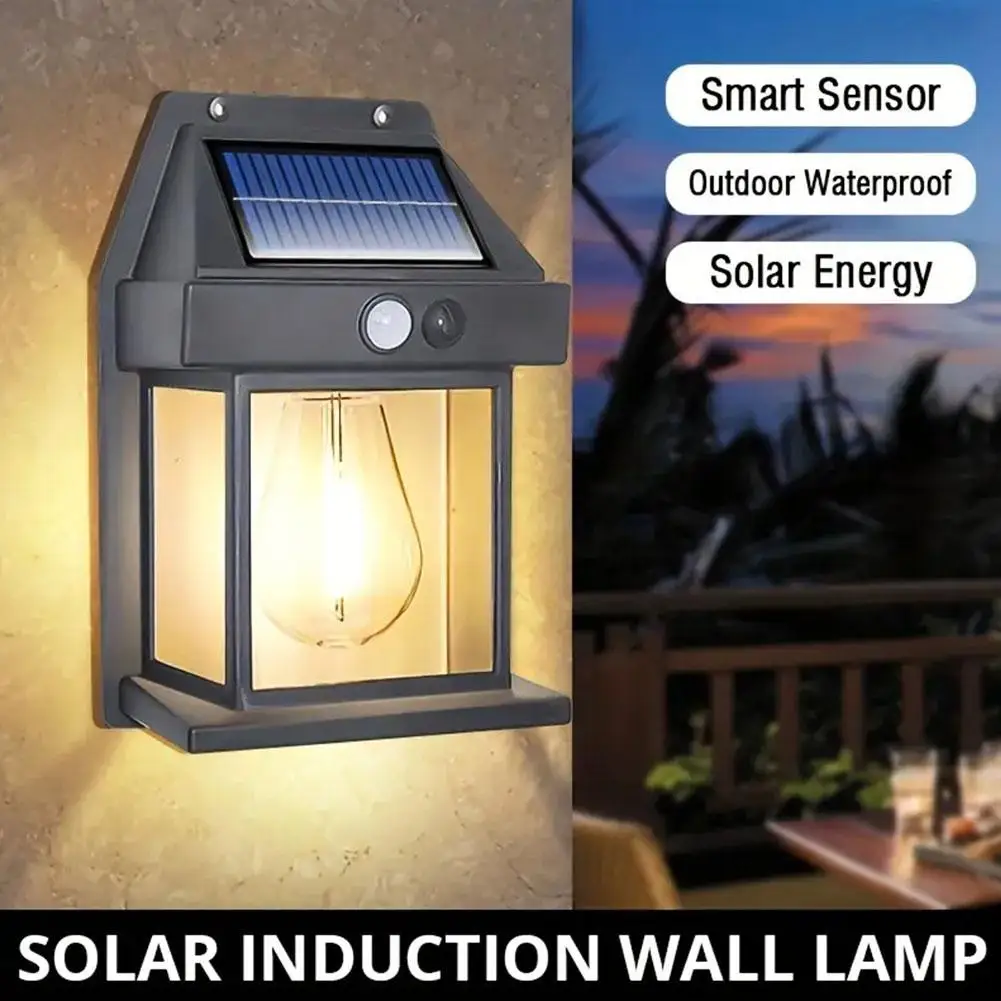 

Solar Outdoor Wall Lamp Human Body Induction Three Modes Tungsten Rainproof Lamp Garden Wall Villa Night Filament Courtyard A2Q9