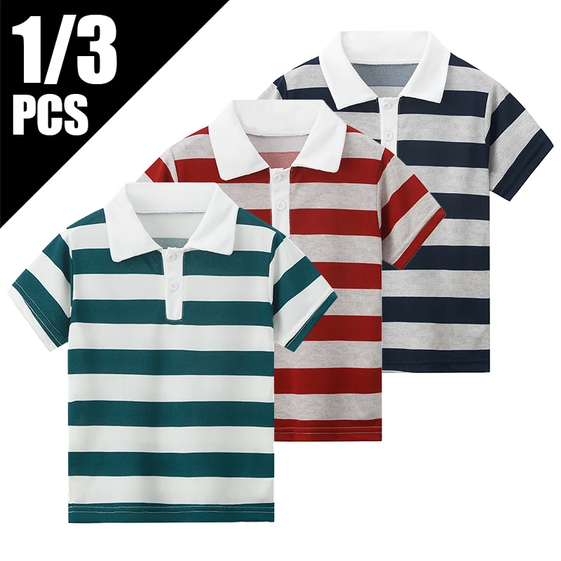 1/3 Pcs Children's Spring And Summer Multi-color Striped POLO Shirt Boy Casual Gentleman Button T-shirt Girl Joker Short Sleeve