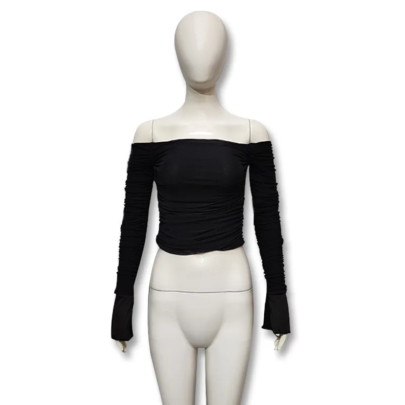 Women's Off-Shoulder Flare-Sleeve Crop Top