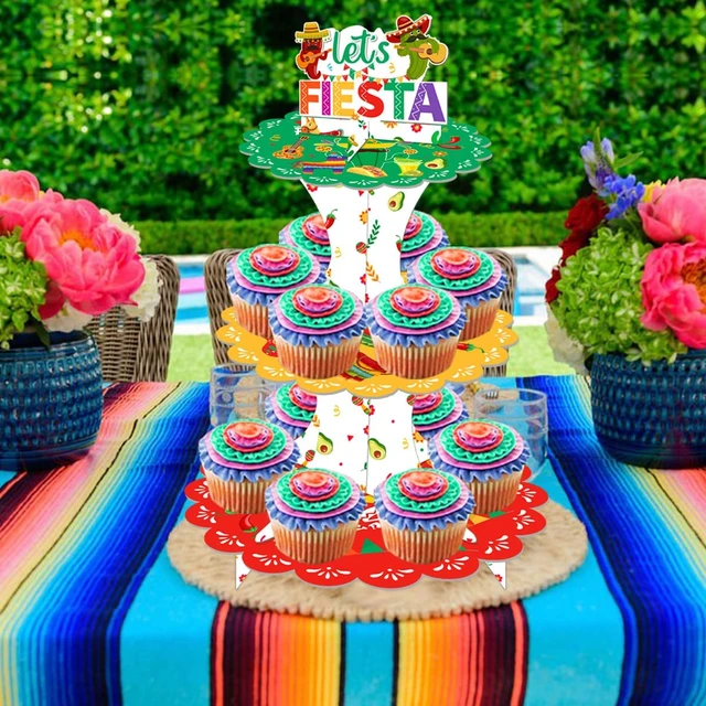  Soporte para cupcakes de Fiesta Mexicana, decoraciones de mesa con temática mexicana, soporte para tartas de Fiesta para suministros de celebración de Festival _