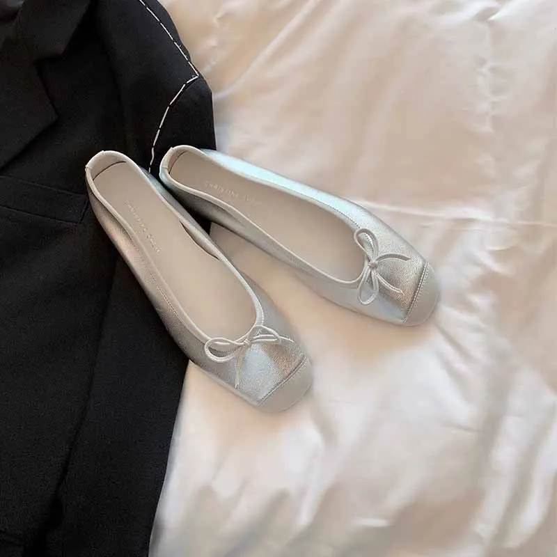 Butterfly Ballet Shoes Flat Bottomed French Style Small Fragrant Square Toe Thick Heeled Women's Singles Shoes