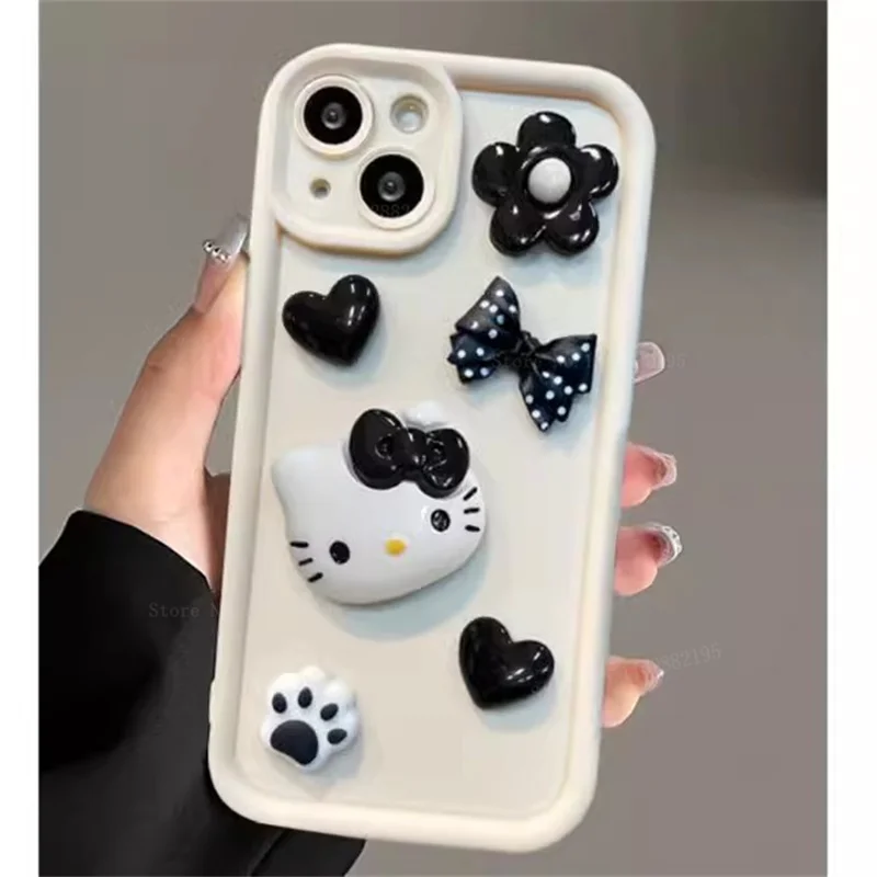 thumbnail image 1 of Funda de TPU suave 3D Liquid Matte Bowknot Hello Kitty para iPhone 15 14 13 12 11 Pro Max XR XS X 7 8 Plus SE2 Candy Painting Cover, 1 of 5