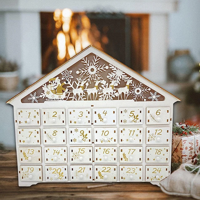 Christmas Wooden Advent Calendar 24 Storage Drawers Countdown Calendar With  LED Light DIY Christmas Gifts - AliExpress