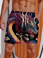 2024 Summer 3D Printed Ukiyo-E Fierce Dragon Printing Shorts Men's Board Shorts Swim Trunks Drawstring Breathable Short 1