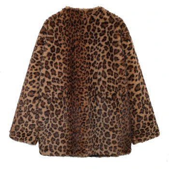 HXAO سترات نسائية معاطف شتوية من الفرو الصناعي بنقشة الفهد معطف دافئ عتيق للخريف سترة قطيفة ملابس خارجية بأكمام طويلة معاطف فروي للسيدات 3