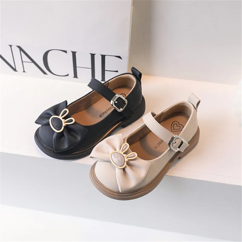 New Spring Baby Shoes Leather Butterfly-know Cute Rabbit Girls Princess Shoes Single Fashion Little Kids Party