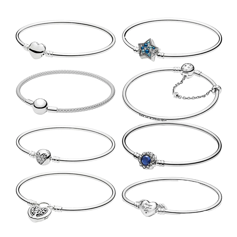 

Rigid Wrist Charm Bracelets Bangles For Women Jewelry 925 Sterling Silver Ball Angel Wings Heart Star Snowflake Padlock Clasp