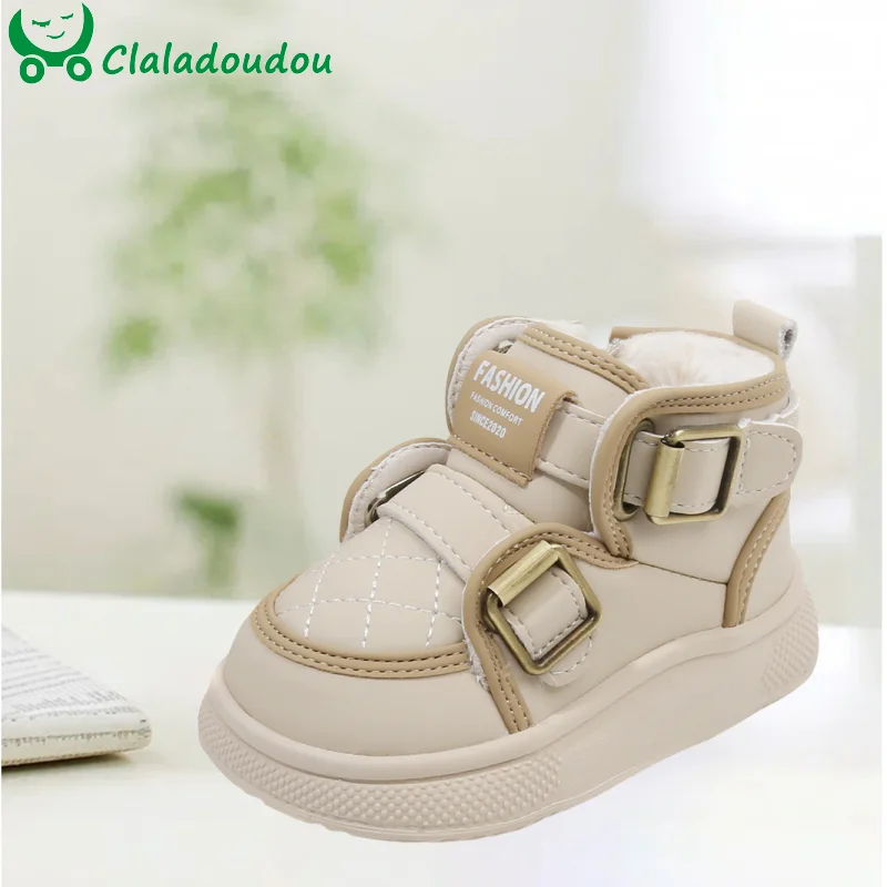 

2023 Fashion Snow Boots For Toddler Girls Boys With Thick Plush Sold Kids Winter Warm Sneakers Boots 0-3Years Children Walkers