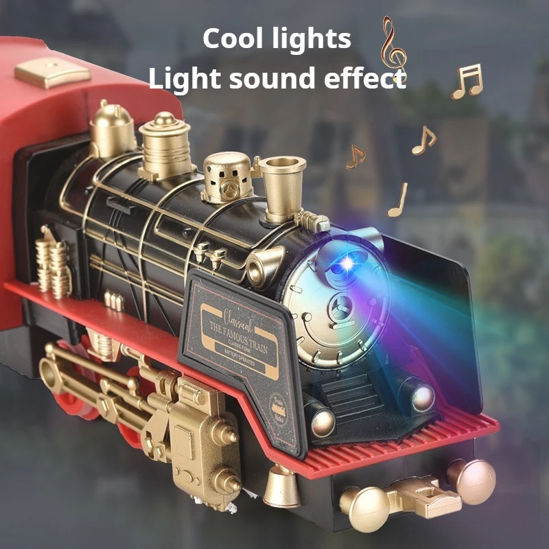 Rc Vintage Steam Train Set Christmas Gift For Kids Realistic Steam Effect Sound Light Interactive Tracks Train