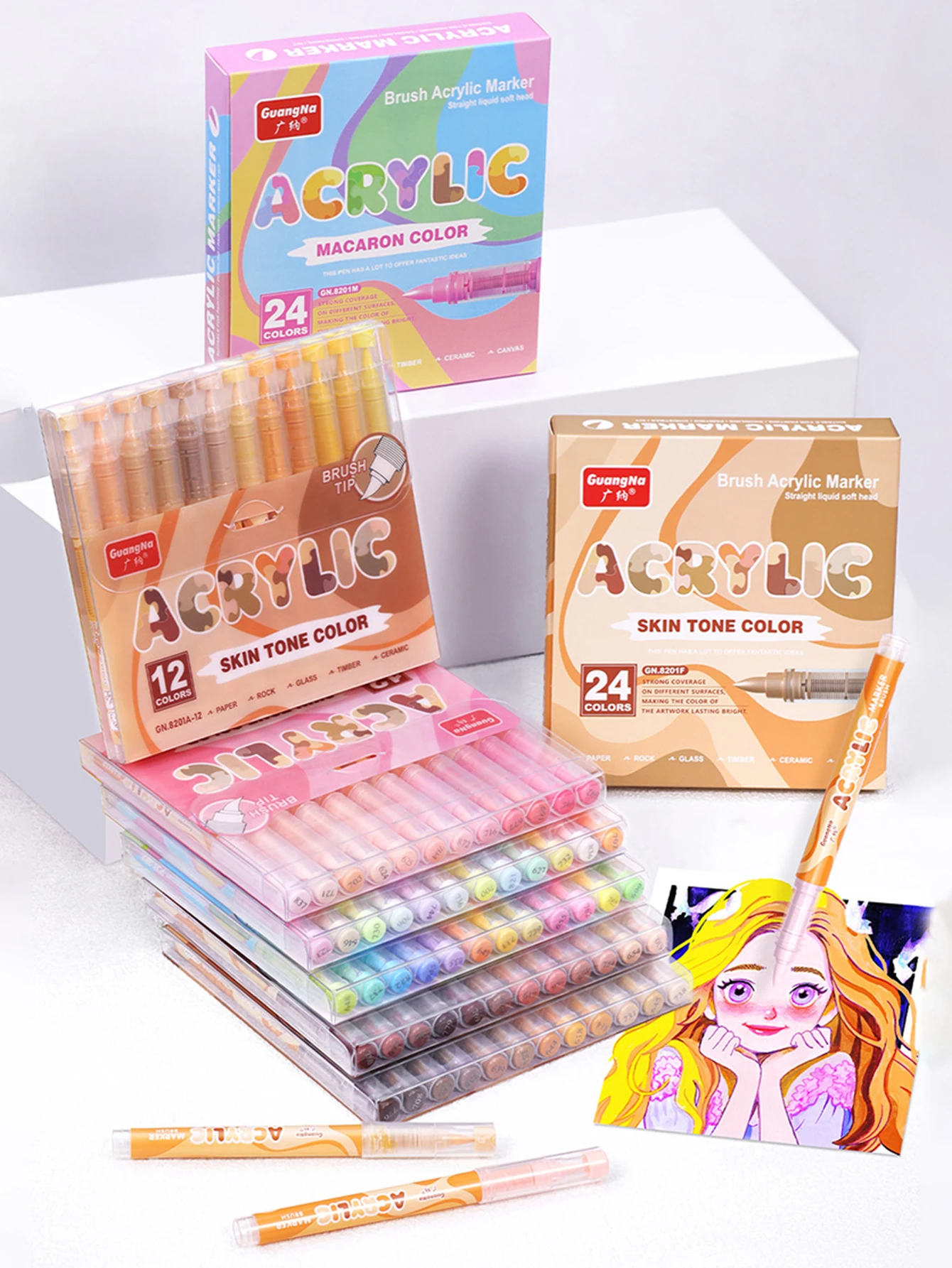 12-24 Farben Weiche Pinsel-Acrylmarker-Set, Hautton, Macaron-Farben, DIY Handgezeichnete Kunstmarker, Malstifte, Geschenk-Belohnung – Detail 5