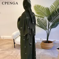 Cardigan de luxe brodé floral pour le Ramadan, élégante robe Abaya de Dubaï pour femmes musulmanes avec hijab, tenue de voyage islamique 4