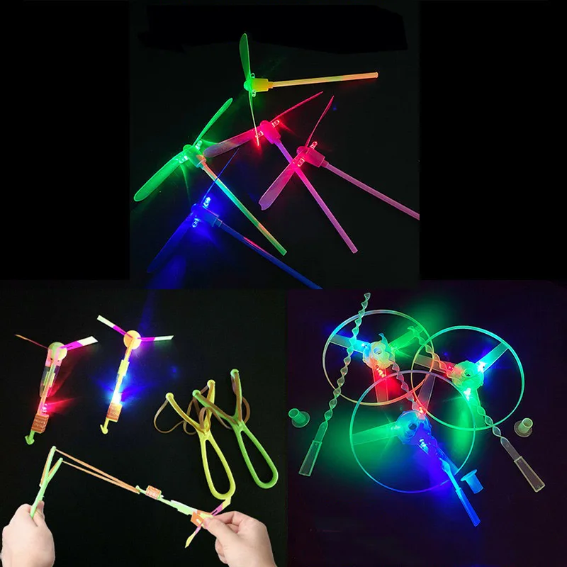 

1-50pcs/lot Amazing Light Toy Arrow Rocket Helicopter Flying Toy LED Light Toys Outdoor Party Fun Gift Rubber Band Catapult