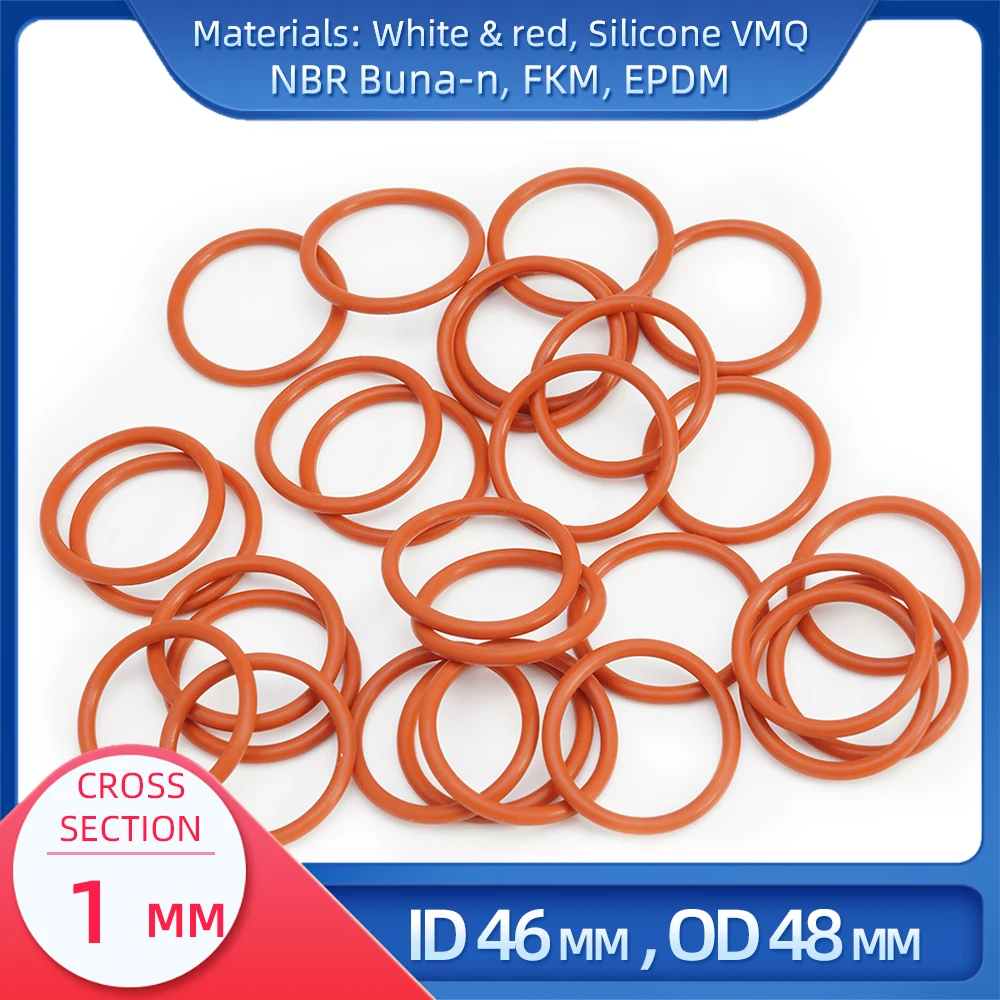 

O Ring CS 1mm ID 46mm OD 48mm Material With Silicone VMQ NBR FKM EPDM ORing Seal Gasket