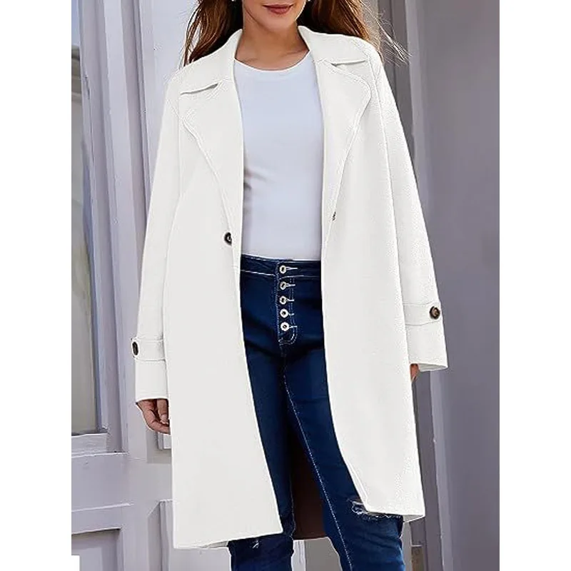 2023 New Autumn and Winter Elegant and Fashionable Solid Polo Neck Warm Temperament Commuter Women's Casual Long Cardigan Coat