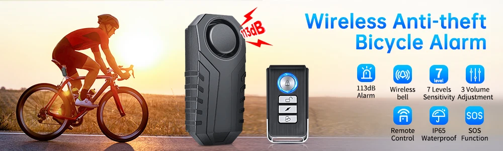 WSDCAM Wireless Bike Alarm With Remote - 113dB Loud, Rechargeable, IP65  Waterproof Anti-Theft Vibration Sensor