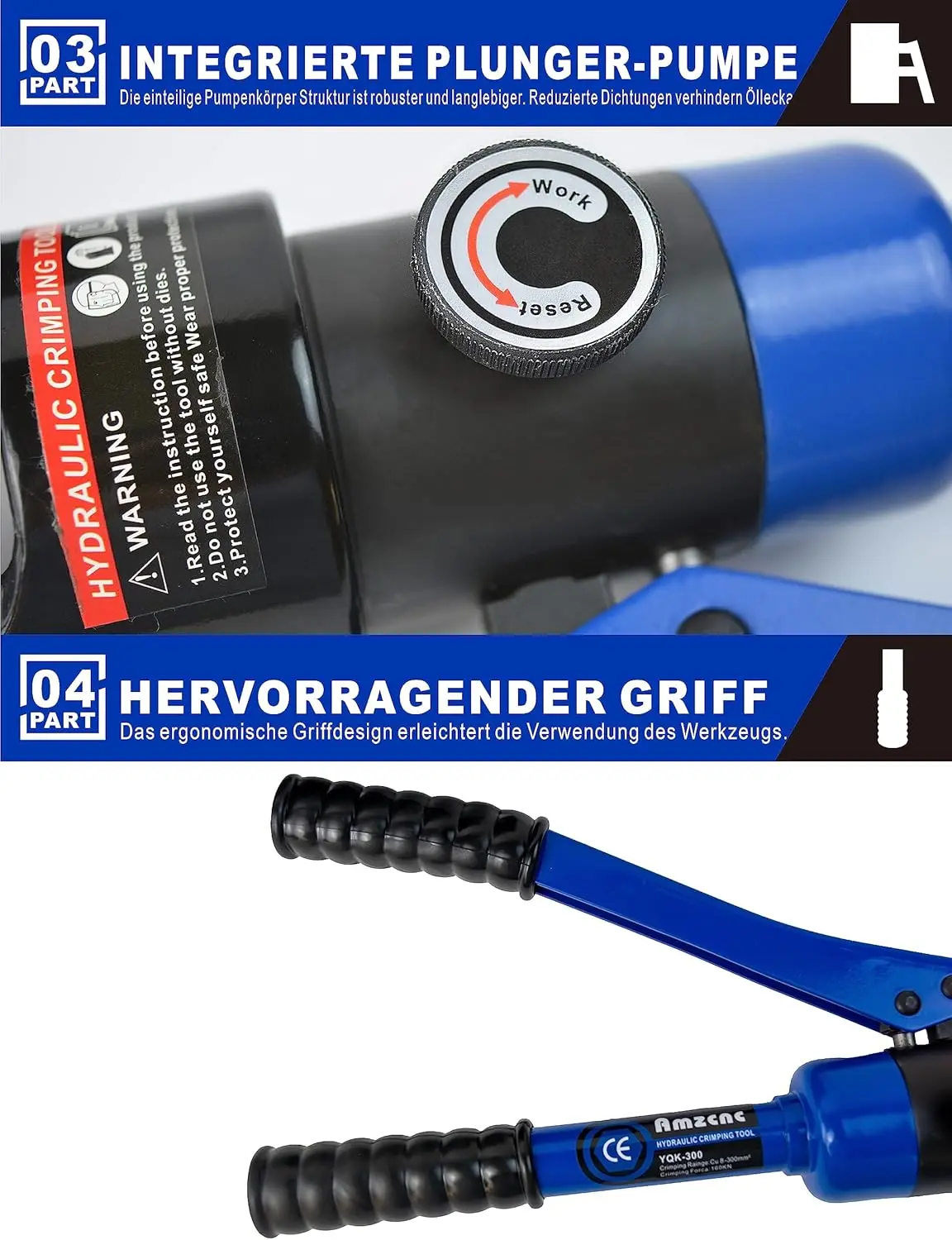 blue 16 Ton Hydraulic Wire Crimper Battery Cable Lug Terminal Crimping Tool WIth Standard US cable Dies Crimps 6 AWG to 600 MCM 4