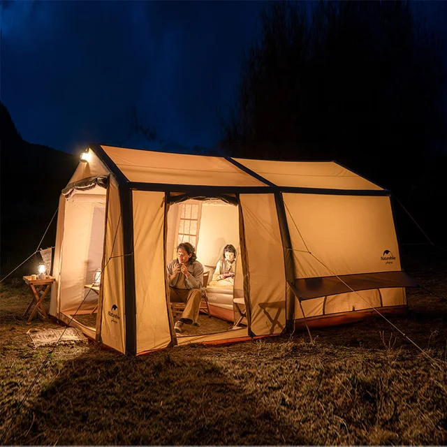 Naturehike AIR 12X 면 팽창 텐트는 내구성이 우수한 레트로 디자인의 텐트입니다.